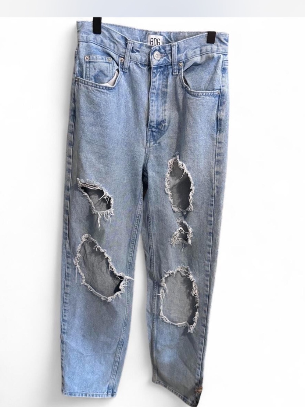 Urban Outfitters BDG Light Blue Distressed High Rise Mom Jeans Denim Edgy